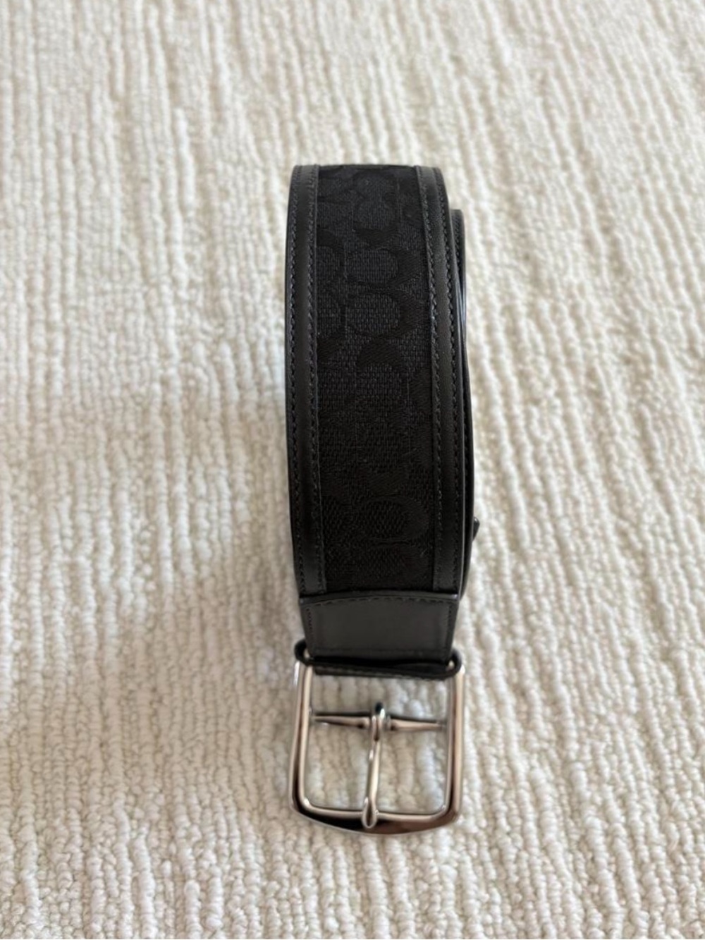 Coach Black Signature Logo canvas leather Belt with Silver Buckle